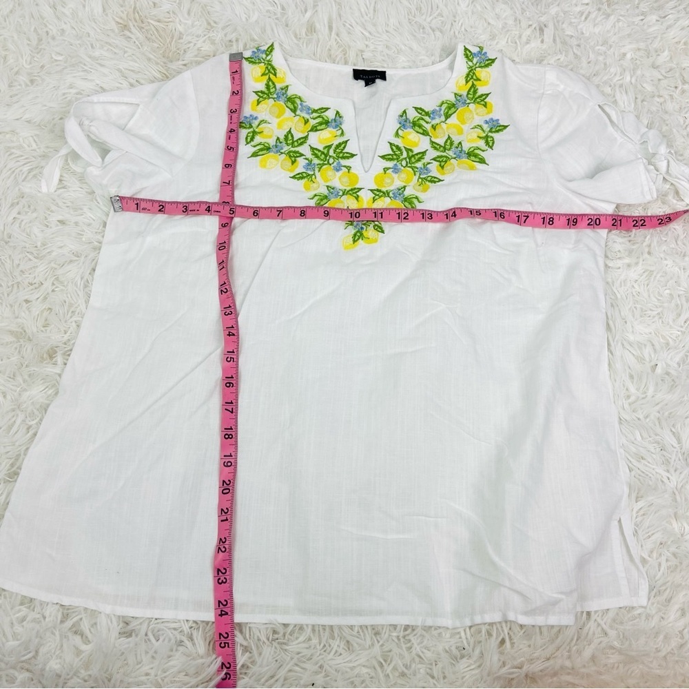 TALBOTS white lightweight lemon, embroidered linen cotton summer shirt SZ medium - Picture 9 of 15
